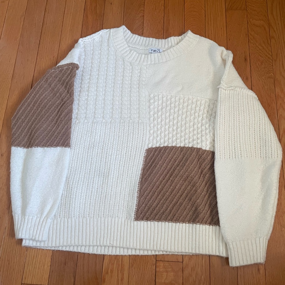 Knitted cream and brown sweater for women